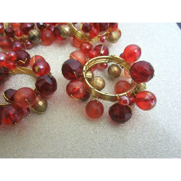 Napkin Rings SET of 4 Red and Gold Beads Gold Metal Ring 3" Wide NEW - Picture 4 of 5